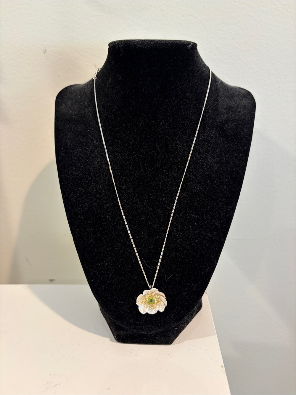 Silver Necklace with White and Gold Flower Pendant - Women Jewelry